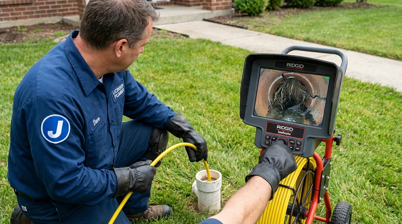 Sewer camera inspection being performed by Johns Plumbing LLC in Fall Creek
